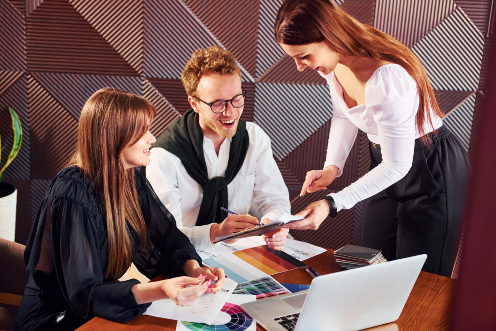 Business people working with documents. Indoors of new modern luxury restaurant
