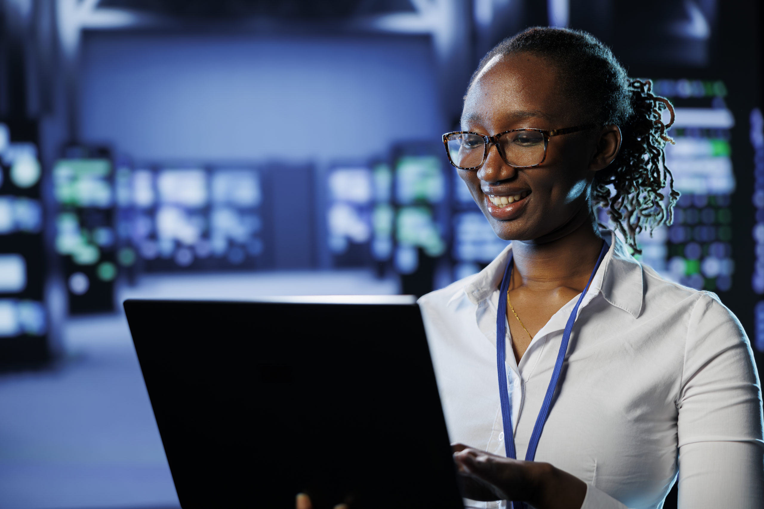 Woman in data center
